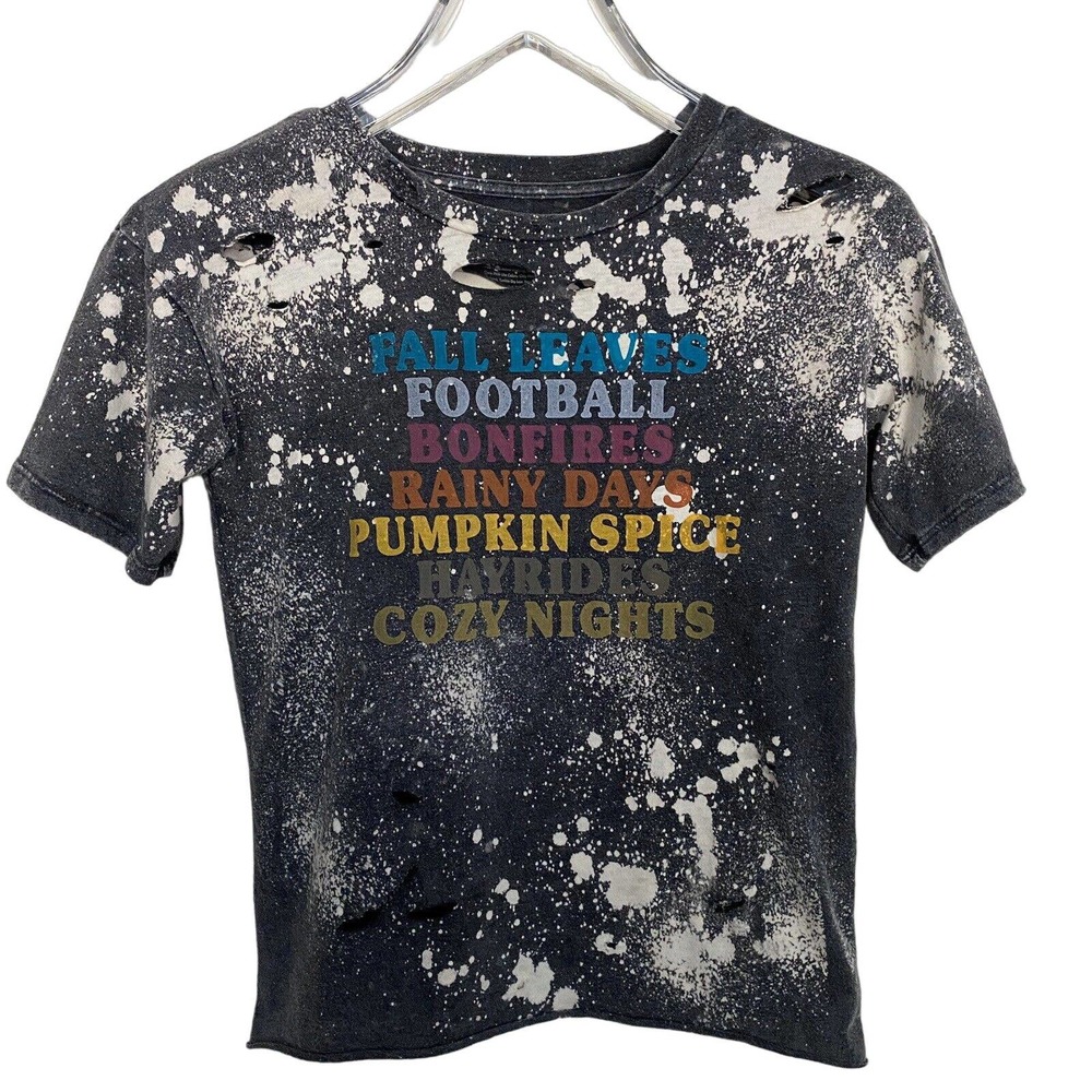 🌵 Fall Leaves Football Rainy Days Pumpkins Women's Upcycled Bleached T-Shirt - S